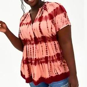 Torrid Babydoll RayonTwill Button- Front Tiered Top